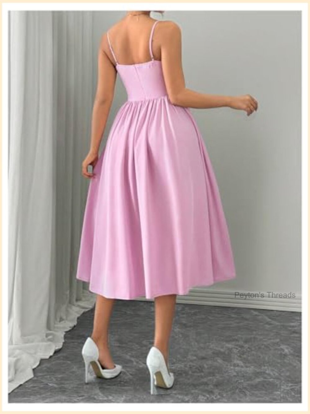 Sleeveless Midi Corset Dress A-Line Flowy Party Cami Dress - Picture 2 of 5
